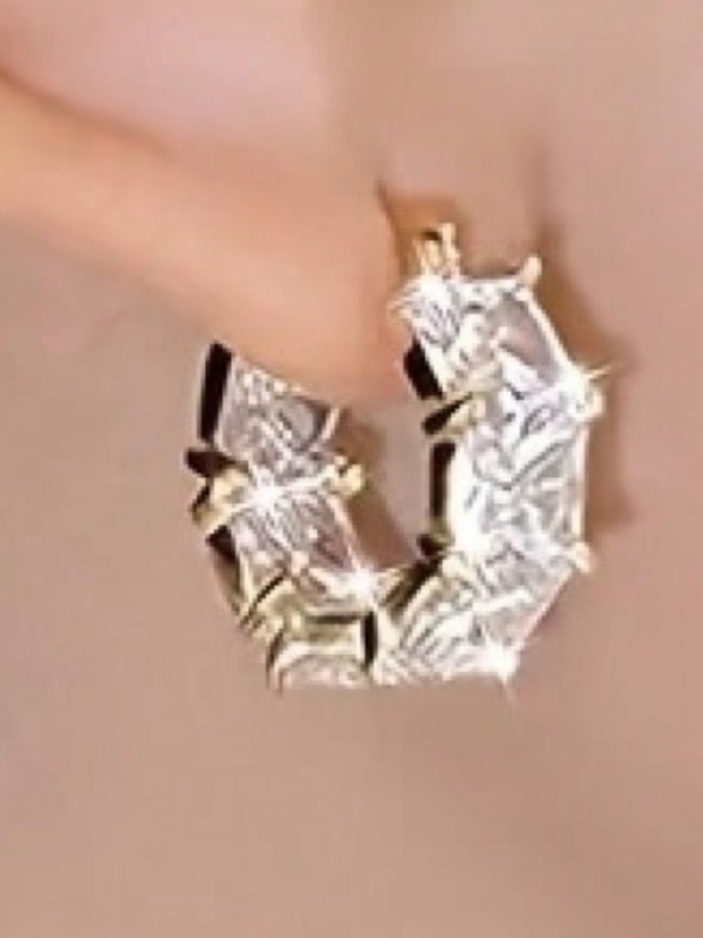 Luxe Gold Tone Cubic Zirconia Bling Huggies Hoop Earrings - Picture 3 of 5